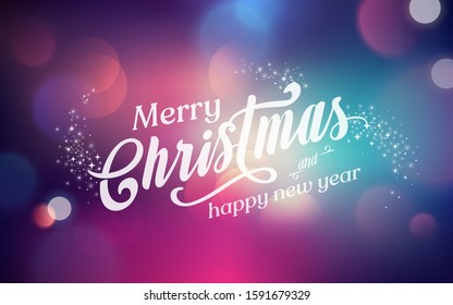 Fondo de Navidad, banner, marco, cabecera o diseño de tarjetas de felicitación con luces de bokeh y tipografía. Ilustración vectorial.