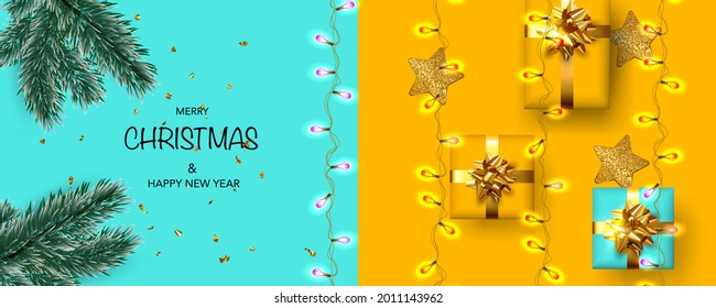 Christmas background, banner, frame, header, background, new year  greeting card design. Vector Illustration
