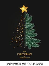 Weihnachtshintergrund, Banner, Rahmen, Header, Hintergrund, Grußkartendesign für das neue Jahr. Weihnachtsbaum. Vektorgrafik