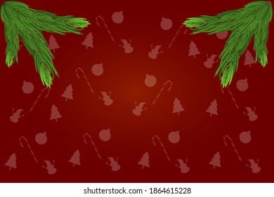 Christmas background for a banner or postcard, in the form of a pattern, with a place for an inscription and two Christmas tree branches hanging at the top