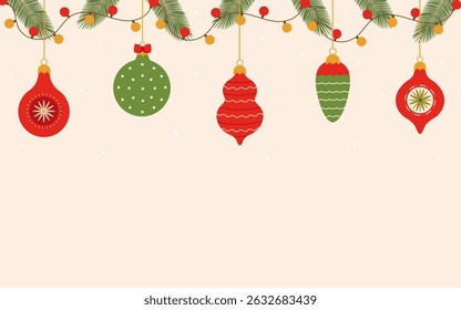 Navidades de fondo. Anuncio con decoraciones de árboles de Navidad.