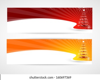 christmas background banners with tree and sunrays