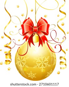Christmas Background with Baubles and Bow, vector illustration