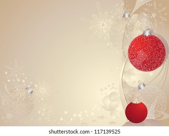 Christmas background with baubles and candle.