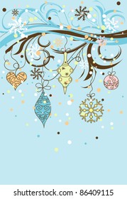 Christmas background with baubles decoration, vector illustration
