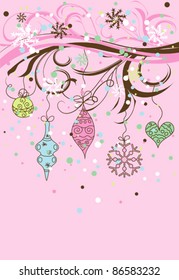 Fondo navideño con decoración de baudibles, ilustración vectorial