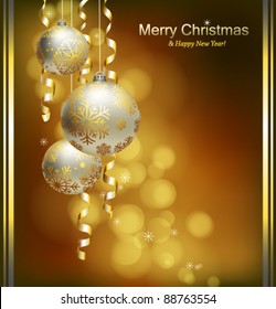 Christmas background with baubles and lights