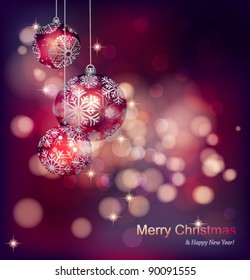 Christmas background with baubles and lights