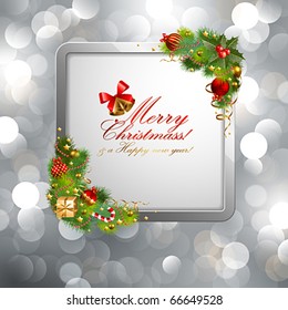 Weihnachtshintergrund mit Baubeln und Ort für Text