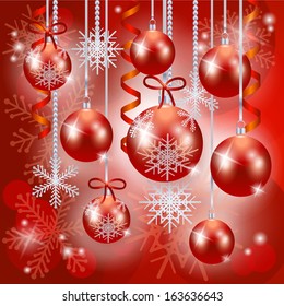 Fondo de Navidades con adornos en rojo, Vector