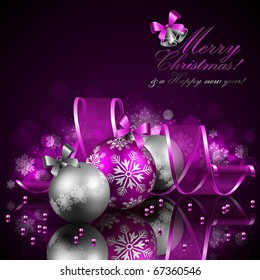 christmas background with baubles and ribbon