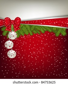 Christmas background with baubles and ribbon