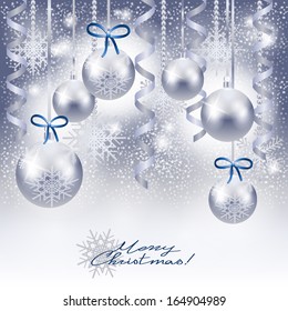 Christmas background with baubles in silver, vector 