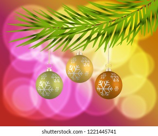 Christmas background with baubles and christmas tree