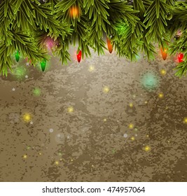 christmas background with baubles and christmas tree