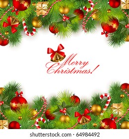 christmas background with baubles and christmas tree