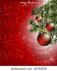 christmas background with baubles and christmas tree