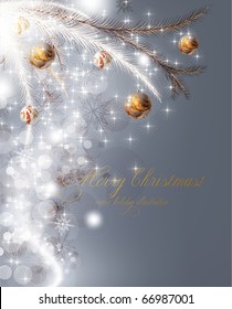 christmas background with baubles and christmas tree