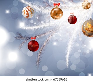 fondo navideño con baubles y árboles de navidad
