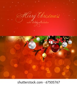 christmas background with baubles and christmas tree