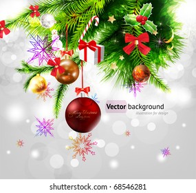 fondo navideño con baubles y árboles de navidad
