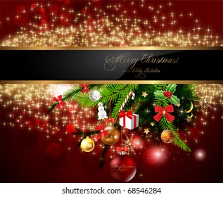fondo navideño con baubles y árboles de navidad