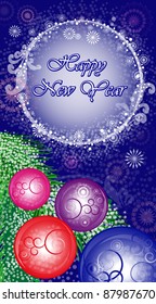 christmas background with baubles and christmas tree