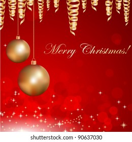 christmas background with baubles and christmas tree