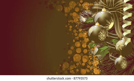 christmas background with baubles and christmas tree branch 16:9 eps8