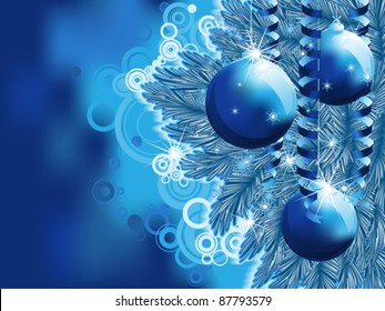 christmas background with baubles and christmas tree branch eps8