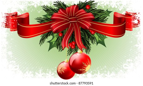 christmas background with baubles and christmas tree branch 16:9 eps8