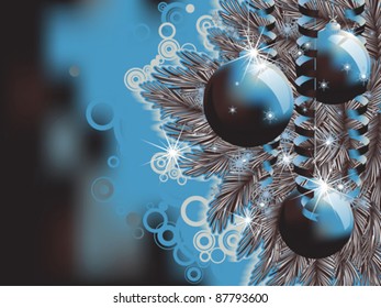 christmas background with baubles and christmas tree branch eps8