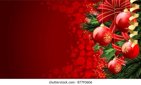 christmas background with baubles and christmas tree branch 16:9 eps8