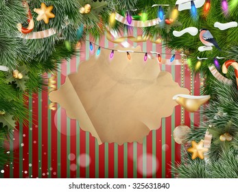 christmas background with baubles and christmas tree. EPS 10 vector file included
