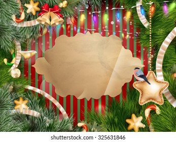 christmas background with baubles and christmas tree. EPS 10 vector file