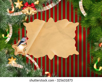christmas background with baubles and christmas tree. EPS 10 vector file