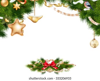Christmas background with baubles and christmas tree. EPS 10 vector file included