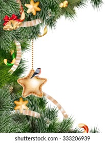 Christmas background with baubles and christmas tree. EPS 10 vector file included