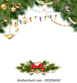 Christmas background with baubles and christmas tree. EPS 10 vector file included