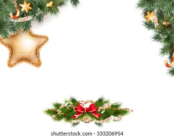 Fondo de Navidad con baubles y árbol de Navidad. Archivo vectorial EPS 10 incluido