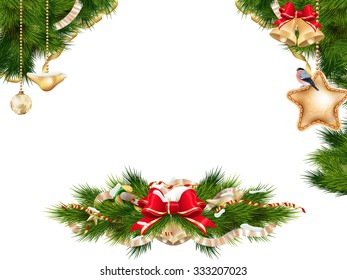 Christmas background with baubles and christmas tree. EPS 10 vector file included