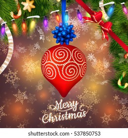 Christmas background with baubles and christmas tree. EPS 10 vector file included