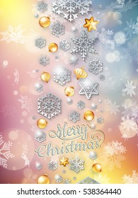 Christmas background with baubles and christmas tree. EPS 10 vector file included