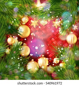 Christmas background with baubles and christmas tree. EPS 10 vector file included