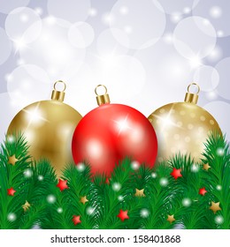 Christmas background with baubles, vector 