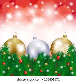 Christmas background with baubles, vector 