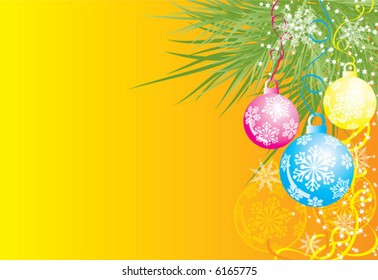 Christmas background with baubles, vector illustration