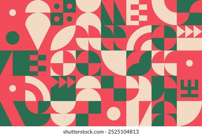 Christmas background with bauhaus or neo-geo shapes. Xmas winter holidays ornament.