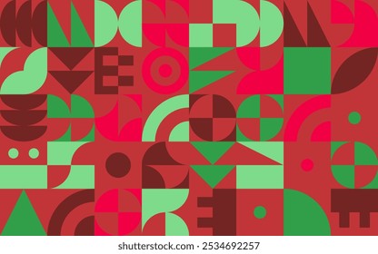 Christmas background with bauhaus or neo-geo shapes. Xmas winter holidays ornament.