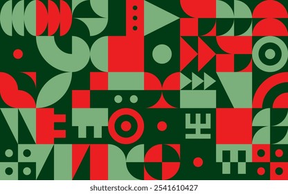 Christmas background with bauhaus or neo-geo shapes. Xmas winter holidays ornament.